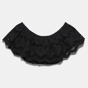 Zara TRF Black Poplin Top with Openwork Embroidery
